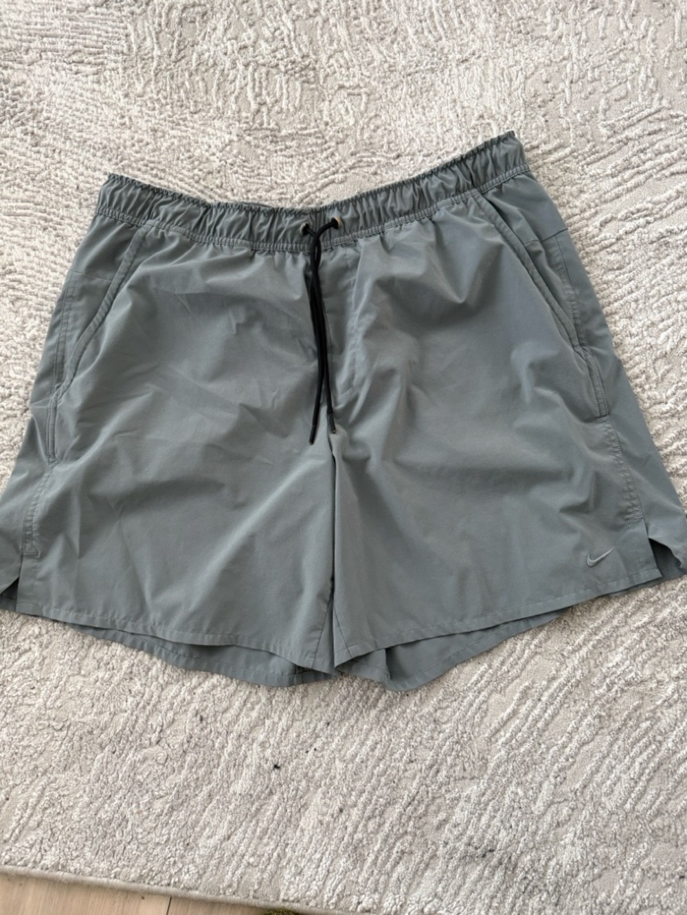 Nike Men's Gray Athletic Shorts with Black Drawstring